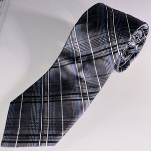MICHAEL KORS Mens Silk Gray & Blue Tartan Pattern Formal 60" Length